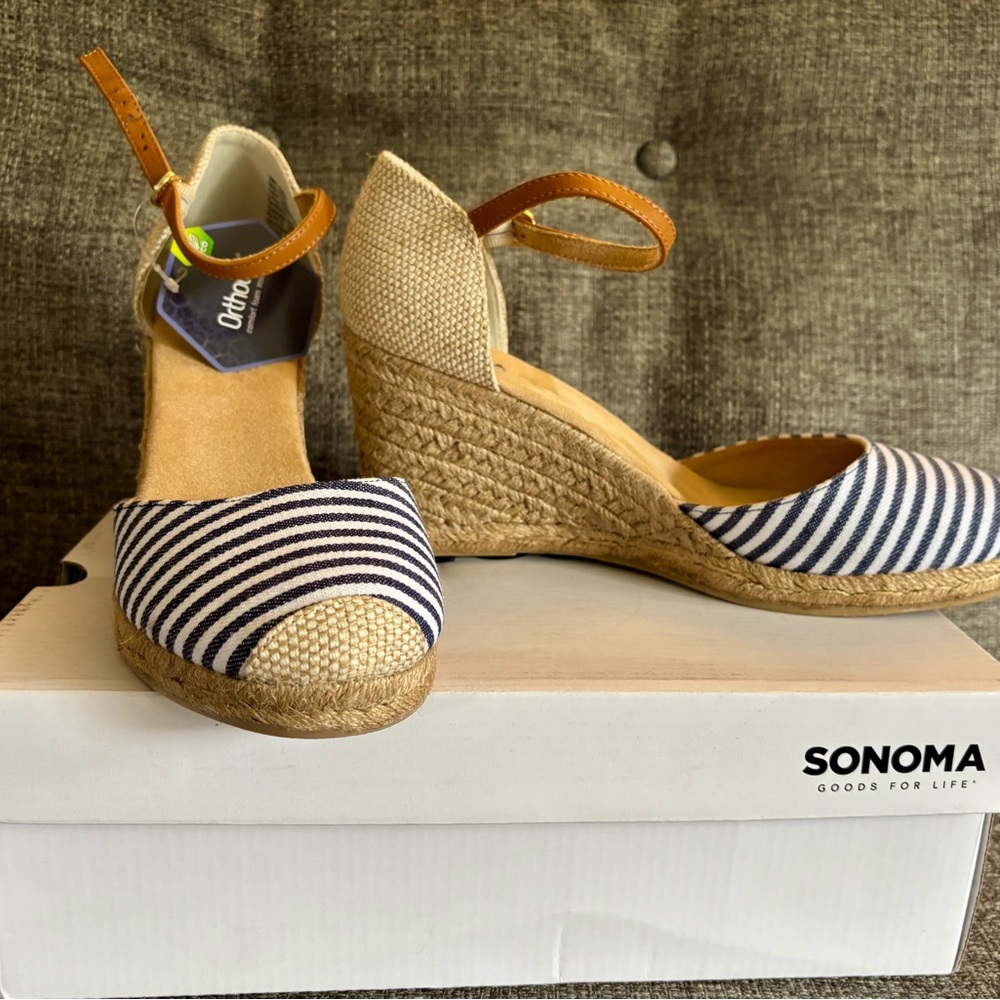 Sonoma Blue and Tan Espadrille Wedges
